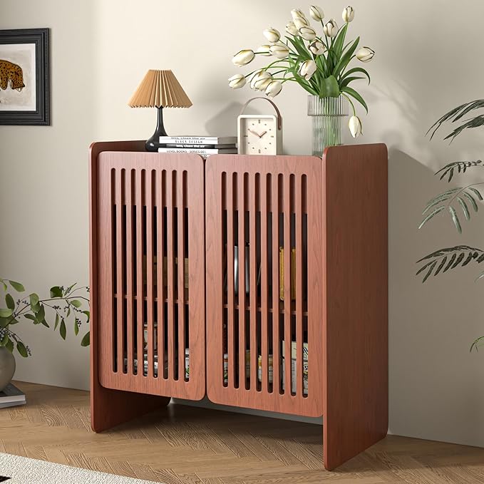 Buffet Cabinet with Storage with 2 Doors, Sideboard Coffee Bar Cabinet for Kitchen with Adjustable Shelf, Dining Room,Living Room (1, Walnut, 27.6''w)