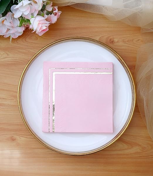 100 Pink Napkins - 4 Assorted Designs l 3-Ply Cocktail Napkins Folded 5 x 5 Inches l Bar Napkins Disposable Party Napkins Paper Napkins Dinner for Wedding Baby Shower Birthday (Assorted Pink)