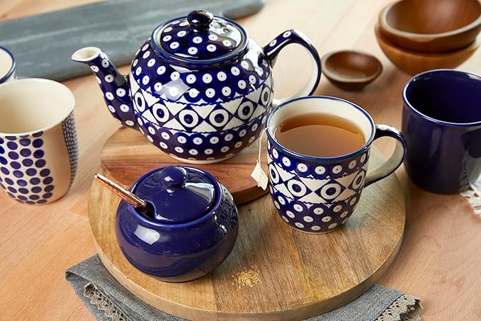 Blue Rose Polish Pottery - Blue Xandra Medium Teapot - 4 Cup Capacity - Hand-Painted Polish Pottery Ceramic Coffee & Tea Server