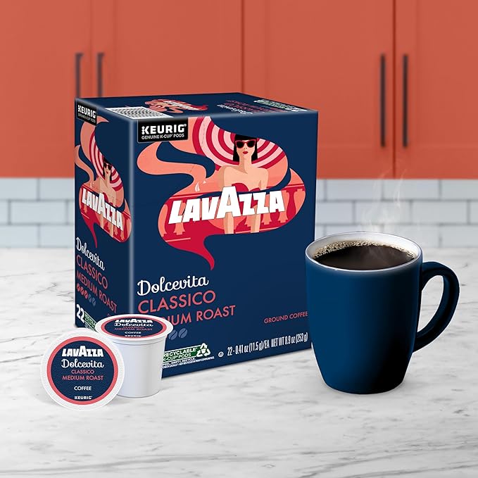 Lavazza Dolcevita Classico Keurig K-Cup® Pods, Medium Roast, Arabica and Robusta Blend (88 Pods)