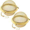 Tea Ball Infuser with Chain;; Premium Stainless Steel Fine Mesh Screen Tea Strainer Filters Colander Cullender Sieve Infusion Steeper Maker for Loose Leaf Tea Herbs, 2 Pieces, Golden