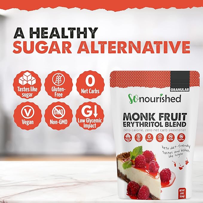 Monk Fruit Sweetener with Erythritol Granular - 1:1 Sugar Substitute, Keto - 0 Calorie, 0 Net Carb, Non-GMO 2.5 Pounds