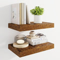 Marsmiles 16" Floating Shelves for Wall, Wooden Shelves with Invisible Brackets Set of 2, Rustic Farmhouse Wall Mounted Shelf for Kitchen Bathroom Living Room Study, Rustic Brown