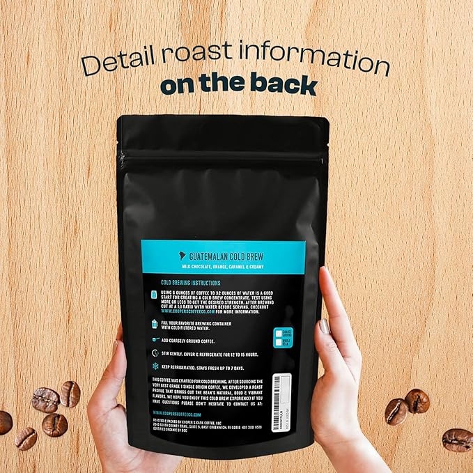 Guatemala Organic Cold Brew Coffee, Single Origin, Gourmet Beans, Tasting Notes of Milk Chocolate, Creamy Caramel & A Hint of Orange, Medium Roast Coarse Ground Beans, 2 lb Coffee Bag