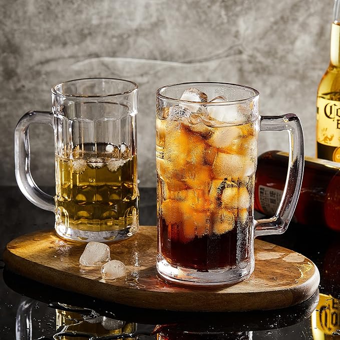 COKTIK 2 Pack Heavy Large Beer Glasses with Handle - 14 Ounce Glass Steins, Classic Beer Mug glasses Set