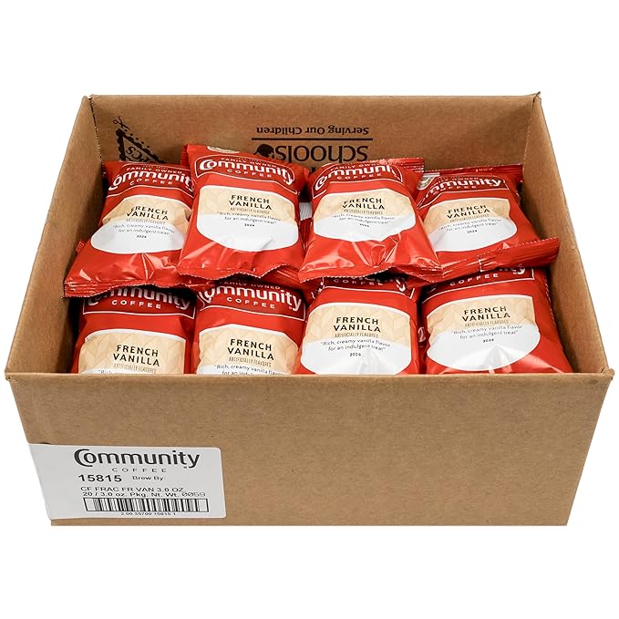 Community Coffee French Vanilla Flavored, Medium Roast Pre-Measured Coffee Packs, 3.0 Ounce Each (Box of 20)