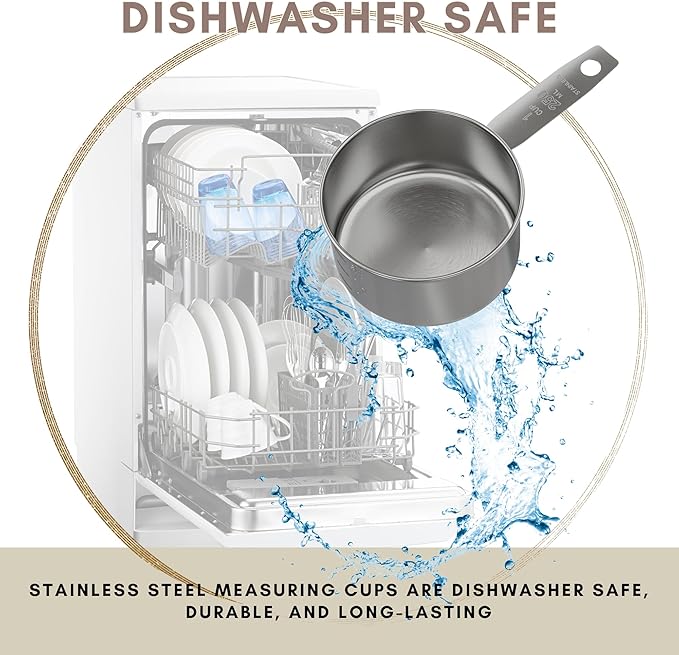 1 Cup Stainless Steel Measuring Cup | Sturdy Metal 250 ml | 240 cc | 8 oz | Single Cup for Wet and Dry Ingredients | Great for use as 1 Cup Dog Food Scoop - 12 PK