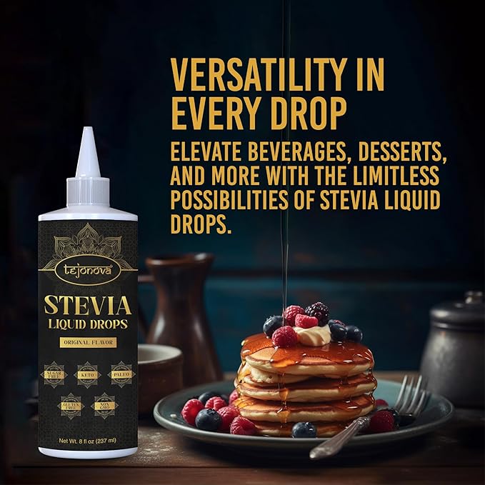 tejonova Stevia Liquid Drops, 8oz, Zero Calorie Stevia Liquid Sweetener from Pure Stevia Extract, Stevia Sweetener for Drinks, Treats, No Sugar Liquid Stevia Drops, Keto Sweetener, No Aftertaste