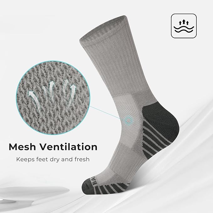 BAMBOO COOL Men's Crew Socks Athletic Running Sports Socks, Cushioned Moisture Wicking, Breathable Arch Support 6 Pack