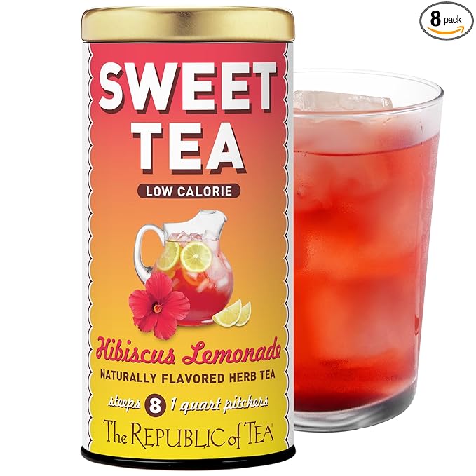 The Republic of Tea – Keto-Friendly Sweet Iced Hibiscus Lemonade Herbal Tea, 8 Large Quart-Sized Iced Tea Pouches, Naturally Caffeine-Free