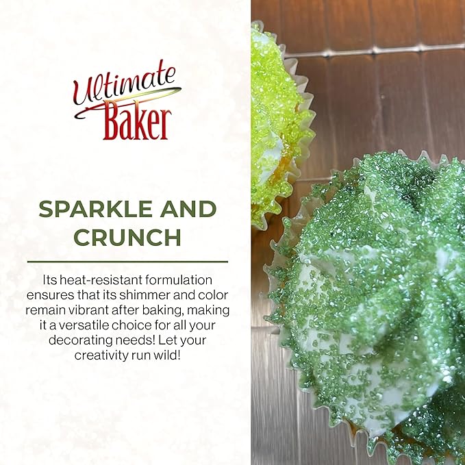 Ultimate Baker - Sanding Sugar, Holly Green - Vibrant, Naturally Colored Baking & Decorating Sugar, Perfect for Sprinkling on Cakes, Desserts & Confections, Medium Crystal - 8oz