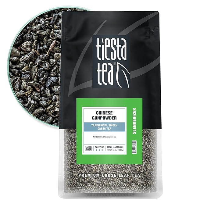 Tiesta Tea - Chinese Gunpowder, Loose Leaf, Traditional Smoky Green Tea, Premium Aromatic Blend, Medium Caffeinated, Make Hot or Iced & Brews Up to 200 Cups, 16 Ounce Resealable Bulk Pouch