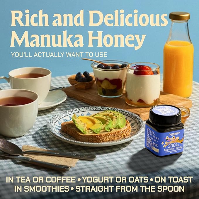 Caramanuka Manuka Honey MGO 200 – 100% Raw & Unfiltered Australian Honey, Independently Lab-Tested for MGO & Glyphosate, Bold Caramel-Like Flavor, 8.8 oz (250g)