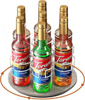 Rotating Coffee Syrup Organizer, 7 Bottles Coffee Syrup Rack for Countertop Syrup Bottle Holder Stand for Coffee Bar Station, Carbon Steel Frame with Wooden Base Coffee Bar Accessory, White