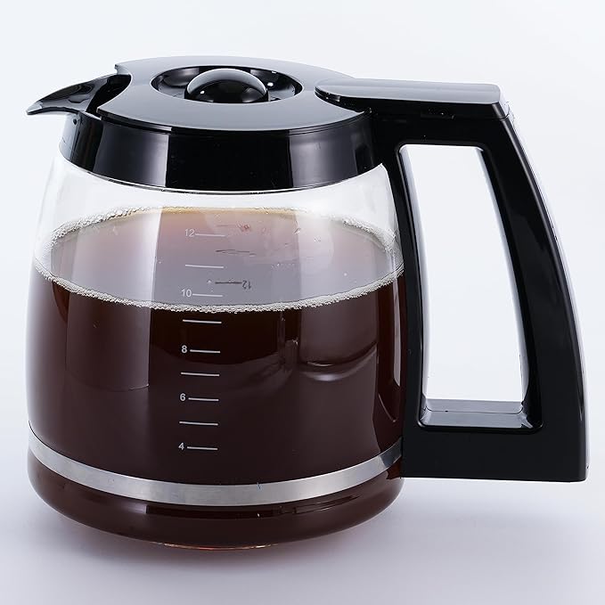 Replacement 12-Cup Glass Carafe, Compatible with Cuisinart Coffee Maker, Replaces DCC-1200PRC (Decorative Stainless-steel Handle)