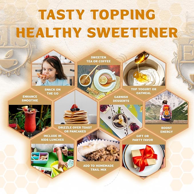 ETS Honey Sticks Caramel Flavor 20 Count – Natural Honey Straws for Tea Coffee Snacks and Baking – Convenient Individual Packets – Sweet Treat for Lunchboxes Travel and Gifting