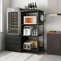 Mini Fridge Stand with Adjustable Shelf, Power Outlet & Storage, Kitchen Organizer for Microwave, Coffee Bar, Dorm, Office (Black)