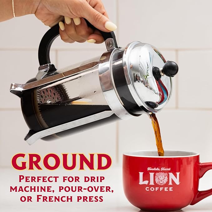 Lion Coffee Vanilla Macadamia Flavored Ground Coffee, Light Roast, Hawaiian Inspired Taste - 10 Ounce Bag