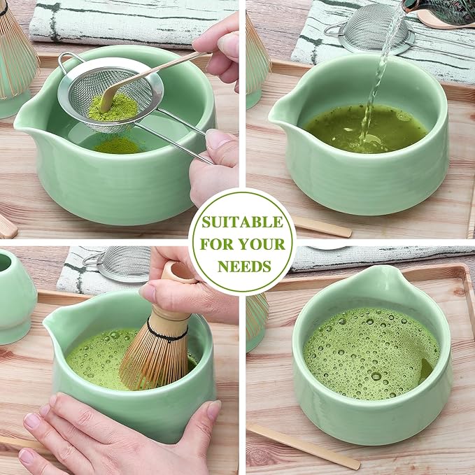 Matcha Whisk Set,7pcs Green Matcha Set includes Matcha Bowl (19 oz),Bamboo Matcha Whisk and Matcha Scoop,Matcha Whisk Holder,Stainless Steel Sifter,Tea Making Tools,Matcha Kit Gift for Matcha Lovers