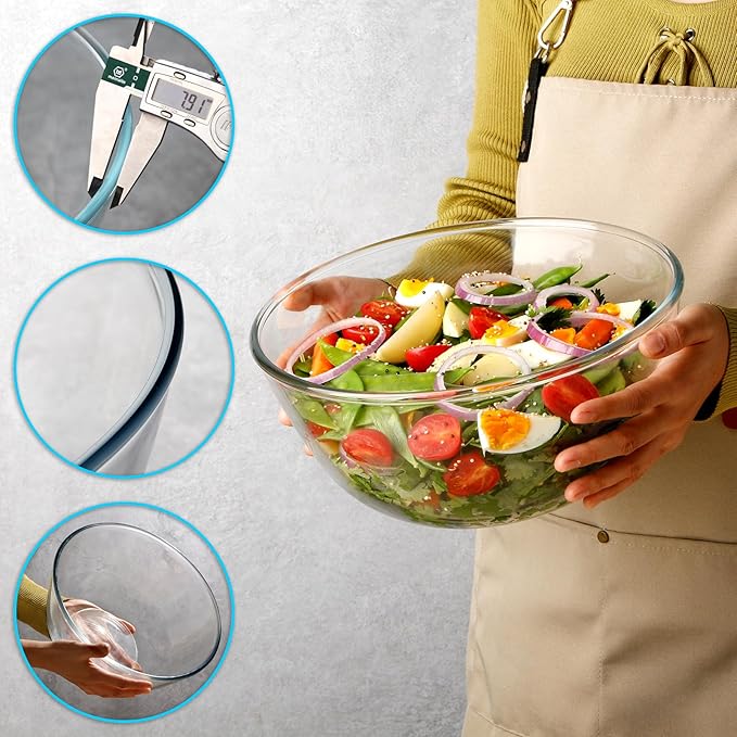 NUTRIUPS 4.5 Quart Large Glass Mixing Bowl, Clear Large Salad Bowls Glass Big Mixing Bowls for Kitchen