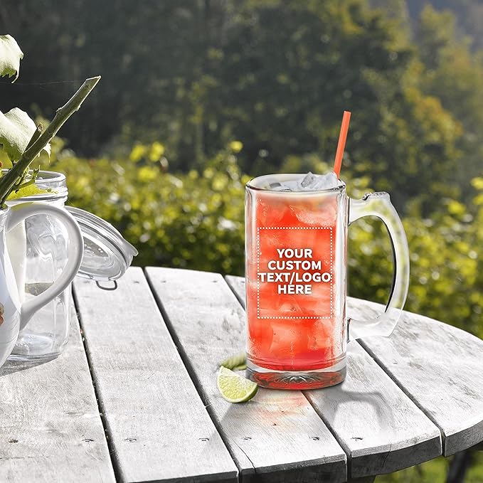 12 Libbey Beer Mugs Set, 12 oz. - Customizable Text, Logo - Groomsmen Glassware - Red