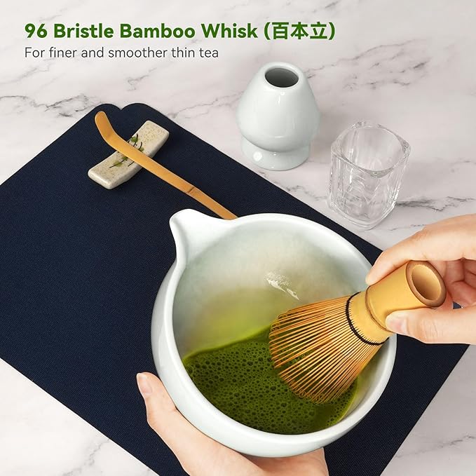 Matcha Whisk Set, 10-Pcs Matcha Kit, Bamboo Whisk and Bowl with Spout & Measuring Spoon & Cup, Japanese Macha Tea Making Tools Gift, Grey
