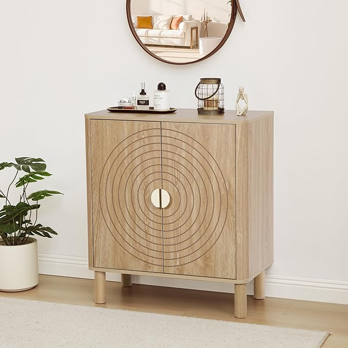 Sideboard Buffet Cabinet, Kitchen Sideboard Cabinet with 2 Doors and Adjustable Shelf, Wood Coffee Bar Console Table for Living Room, Dining Room, Hallway (Natural)