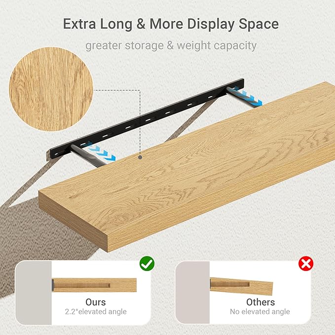 Vivelove 10 inches Deep Floating Shelves 36 inch Long, Large Oak Wall Shelves for Bedroom, Bathroom, Living Room, Kitchen, Office, Modern Shelf Home Decor with Invisible Bracket, Set of 2 Oak