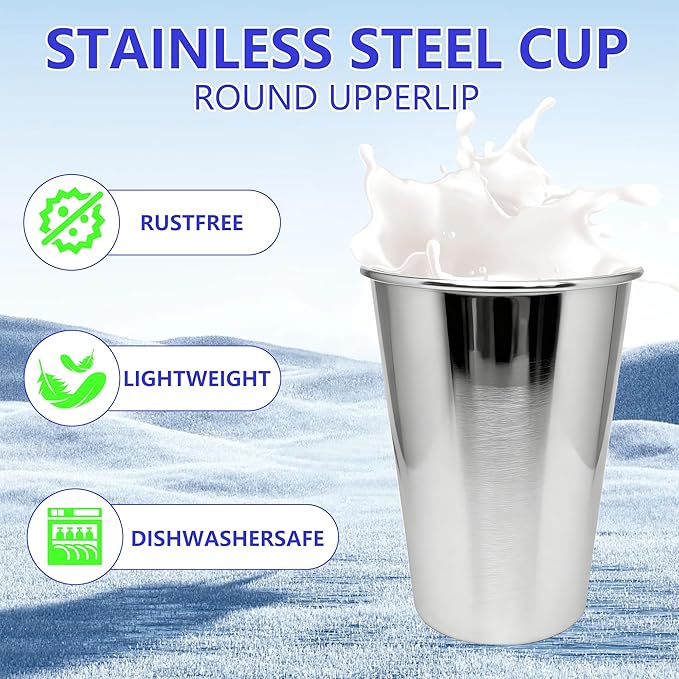 20oz 10PCS Stainless Steel Pint Cup,Pint Tumbler,Reusable metal Cups,Stainless Steel Water Tumbler,BPA Free,Stackble,Durable,Unbreakable Metal Drinking Glasses for Bar,Banquet Mugs (10, 20OZ)