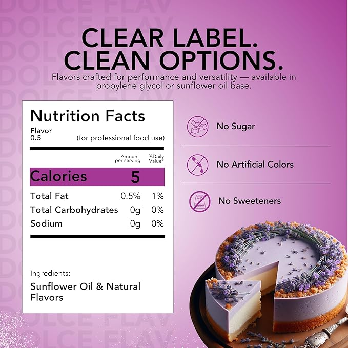 Dolce Flav Natural Lavender Extract – 8 Ounce Oil-Soluble Kosher, Sugar-Free, Concentrated Floral Lavender Flavoring for Baking, Chocolates & Desserts