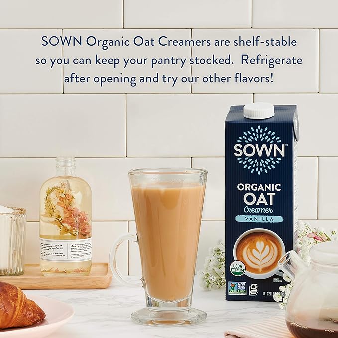 SOWN Organic Oat Creamer Vanilla - Barista Oat Milk Non Dairy Coffee Creamer - Plant Based, Dairy-Free, Vegan, Gluten-Free, Non-GMO, Shelf Stable - 32oz