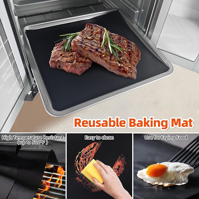 Air Fryer Accessories Compatible with Emeril Lagasse 26 Qt Extra Large, Baking Pans Set with Stainless Steel Baking Sheet Basket, Parchment Paper Teflon Mat for Oven