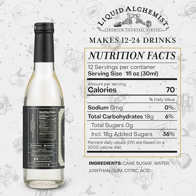 Liquid Alchemist Simple Syrup for Cocktails - Real Ingredients Make our Simple Sugar Syrup the Perfect Old Fashioned Mix - Our Drink Mix is Non-GMO Gluten Free & Vegan (12.7 oz)
