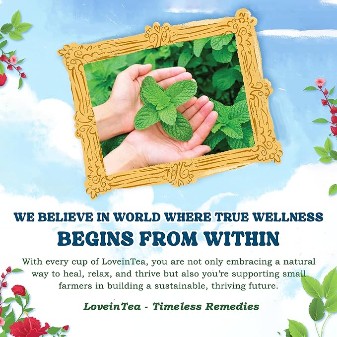 LoveinTea Peppermint Herbal Tea Bags, Caffeine-Free, 100% Natural Vietnamese Peppermint Blend, Plant-Based Pyramid Bags, 30 Count