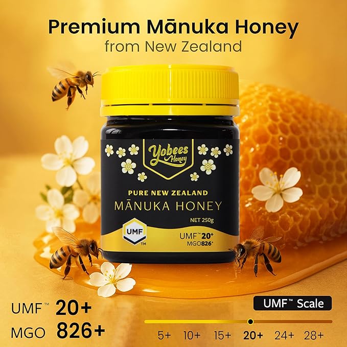 Yobees Honey Raw and unpasteurized New Zealand Manuka Honey Organic | MGO 826+ / Certified UMF 20+ | 8.8oz