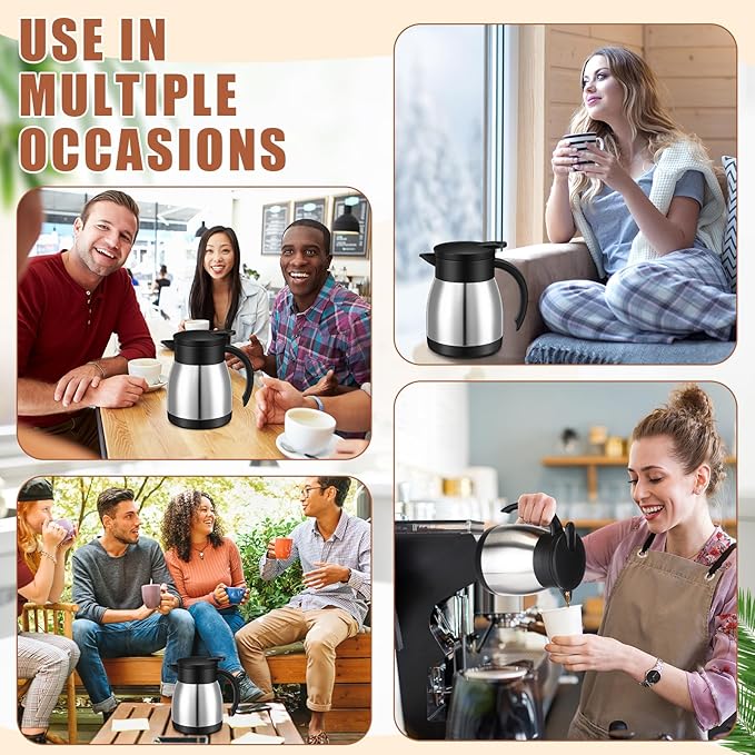 Uiifan 2 Pcs 17 Oz Thermal Coffee Carafe Stainless Steel Insulated Vacuum Coffee Carafes Double Walled Vacuum Thermal Pot Flask with Brushes for Keeping Cold Hot Tea Water Milk Home Office (Silver)