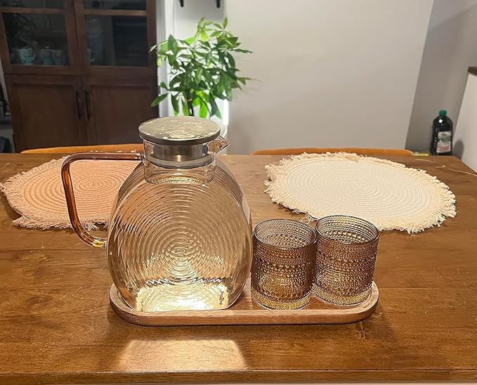 Glass Water Pitcher with Lid for Fridge- 2L Borosilicate Glass Juice Pitcher, Sun Tea Jar Lemonade Drink pitchers Water Jug for Party