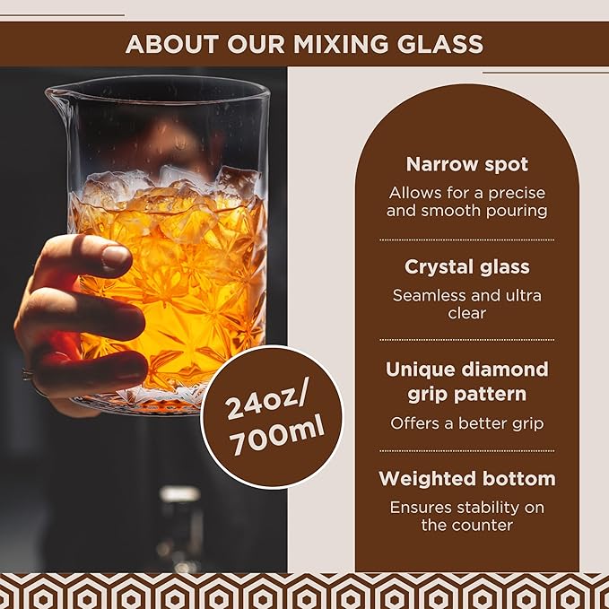 Cocktail 24oz Mixing Glass Set with Hawthorne Strainer - Mixology Pitcher for Stirrer Cocktails - Bartender Kit - Birthday Gifts for Friends & Family
