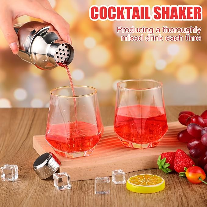 Nitial 9 Pcs Bar Cocktail Shaker Professional Stainless Steel Martini Drink Mixer Built-in Strainer for Bartending No Leaks Boston Shaker for Bar Party Drink Tool(Silver,8 oz)
