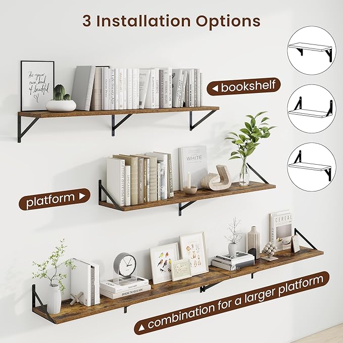 Axeman Deep Floating Shelves for Wall - 48 Inch Wide x 10 Inch Deep Floating Shelves Set of 2 -Rustic Wide Wall Shelves for Living Room Bathroom Bedroom
