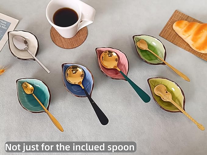 Coffee Spoon and Rest for Coffee Bar Accessories, Ice Cracks Leaf Small Spoon Rest for Coffee Station, Tea Spoon Rest Tea Spoon Holder Teaspoon Rest, 1 PC (Ice Cracks Grass green with Gold Rose Spoon)