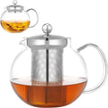LHS Glass Teapot with Stainless Steel Infuser, Borosilicate Glass Teapot Kettle for Loose Leaf Tea, Blooming Tea, Cold Brew, 1000ml