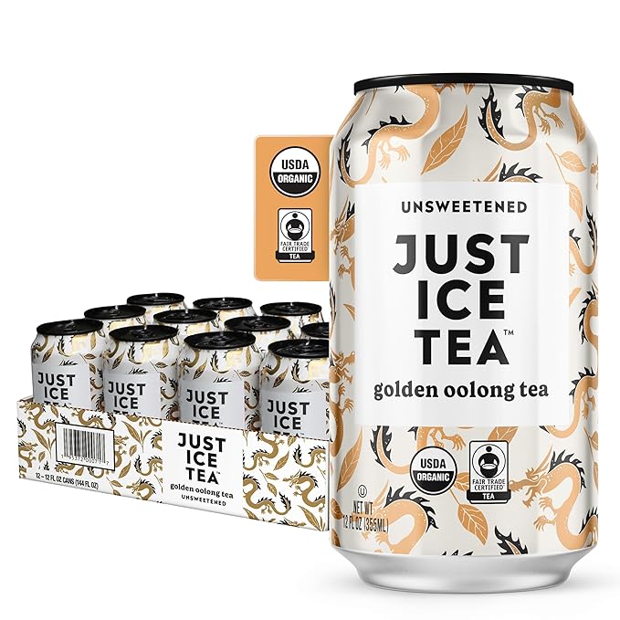 Just Ice Tea, Golden Oolong Iced Tea, 12-Pack (12oz Cans), Green Tea, USDA Certified Organic, Real Brewed, No Calories, Unsweetened, Fair Trade, Made in USA.