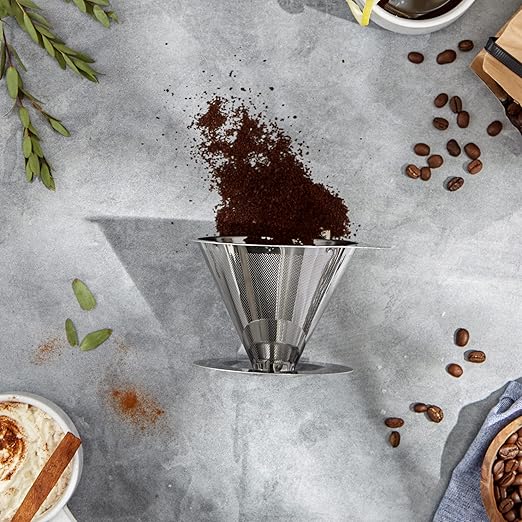 RSVP International Stainless Steel Pour Over Coffee Maker Use with 304SS Filter, 7x4x3.5