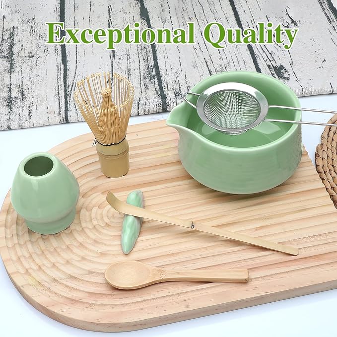 Matcha Whisk Set,7pcs Green Matcha Set includes Matcha Bowl (19 oz),Bamboo Matcha Whisk and Matcha Scoop,Matcha Whisk Holder,Stainless Steel Sifter,Tea Making Tools,Matcha Kit Gift for Matcha Lovers