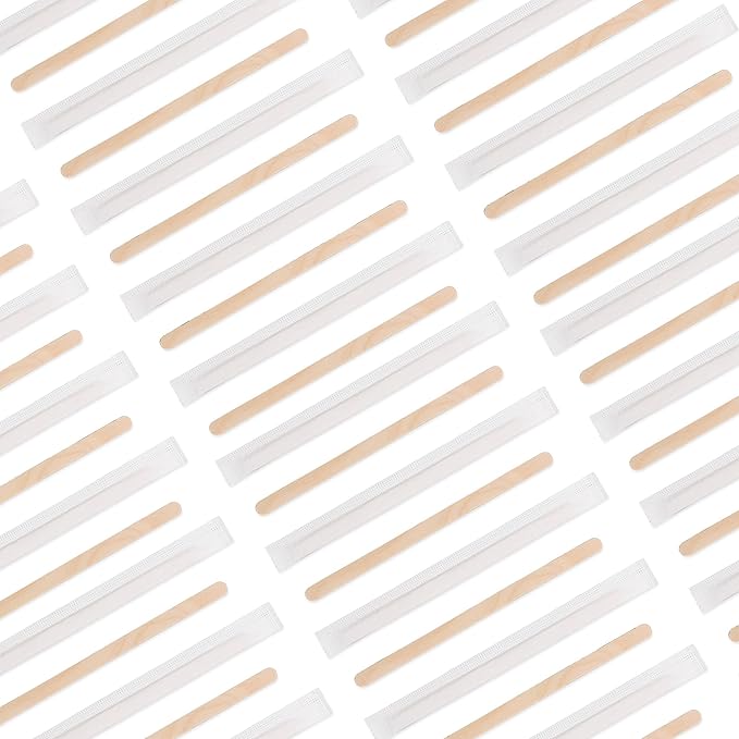 7.5 Inch 500 Pcs Individually Wrapped Coffee Stirrers, Paper Wrapped Coffee Stir Sticks, Wrapped Stir Sticks, Tea and Hot Chocolate Gifts