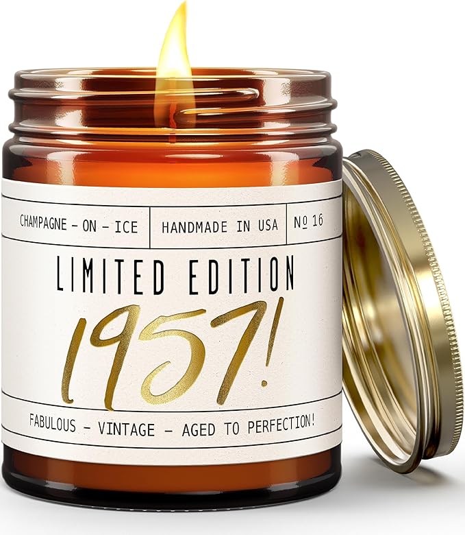 68th Birthday Gifts for Women - 'Limited Edition 1957' Soy Candle, w/Champagne on Ice I 68 Birthday Gifts for Women I 68th Gift for Her Ideas I 9oz Reusable Jar, 50Hr Burn, Made in USA