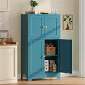 Bathroom Floor Storage Cabinet, Freestanding Accent Cabinets with 4 Doors and 2 Adjustable Shelves,Blue Metal Locker Cabinets for Restroom, Kitchen,Living Room,Hallway