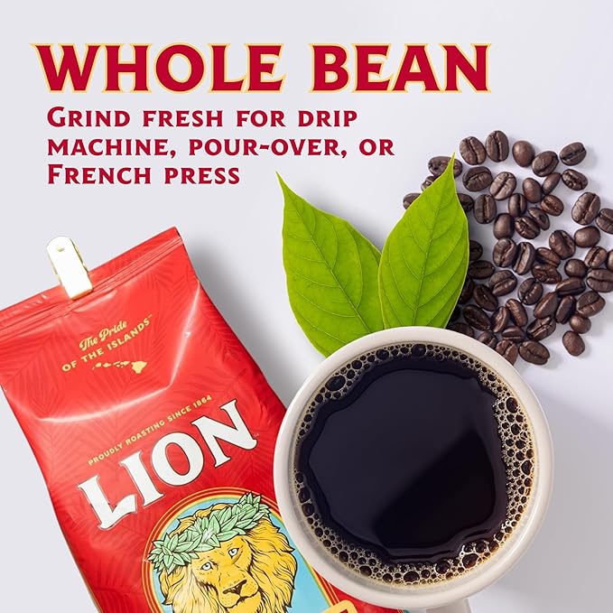 Lion Coffee Classic Original Whole Bean Coffee, Medium Roast, A Taste of Aloha - 10 Ounce Bag