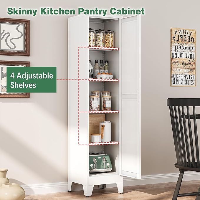 Tall Bathroom Storage Cabinet, 67" Narrow Metal Storage Cabinets, Freestanding Tall Linen Cabinet, Slim Kitchen Pantry Cabinets with Shelves